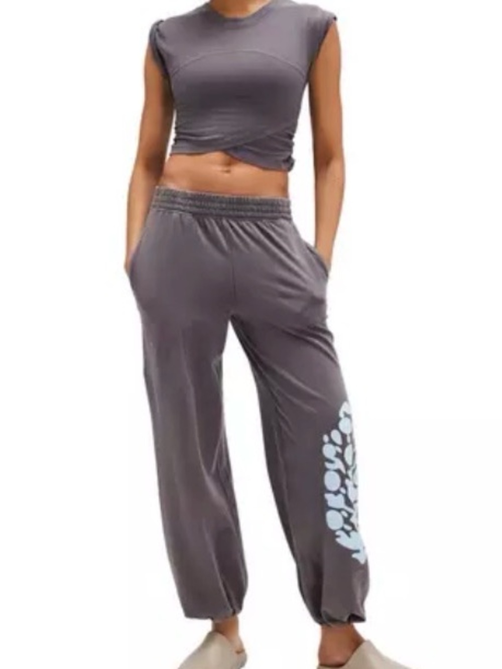 NWT- Free People- Hot shot logo Dark Gray Comfortable Relaxed Fit. Top & Bottom